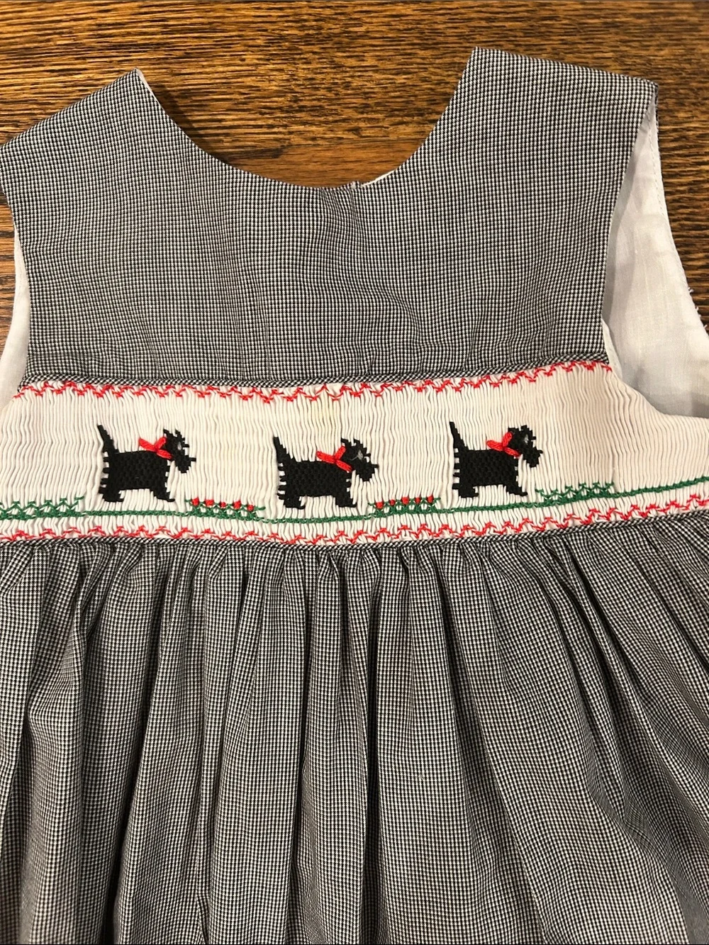 Smocked Grey Girls' Dress with Scottie Dog Detail